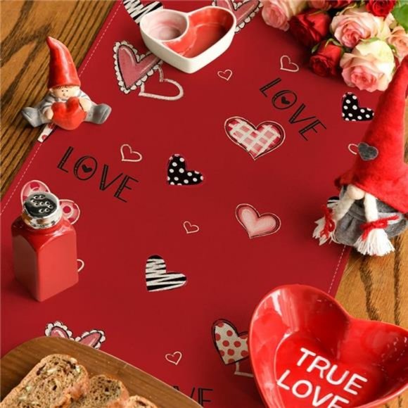 Valentines Day Table Runner Heart Cloth Farmhouse Cottage Bridal Wedding Decor - Picture 4 of 5